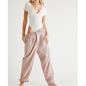 Free People Linen Blend Size Small Living in the City Seamed Pink Relaxed Pants